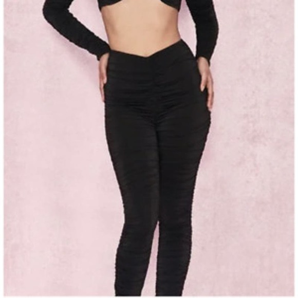 House of CB London Ruched Yili V-Waist Band Pants Sleek Sexy Size M NWT - Picture 1 of 8